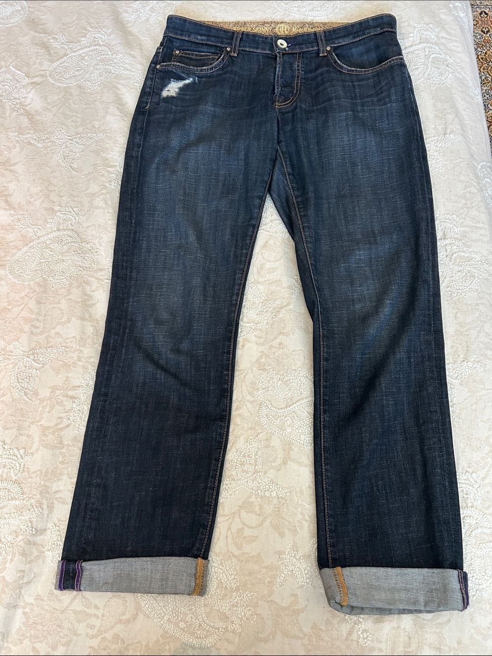 Rich & Skinny Dark Wash Skinny Jeans with Distressed Cuff Detail